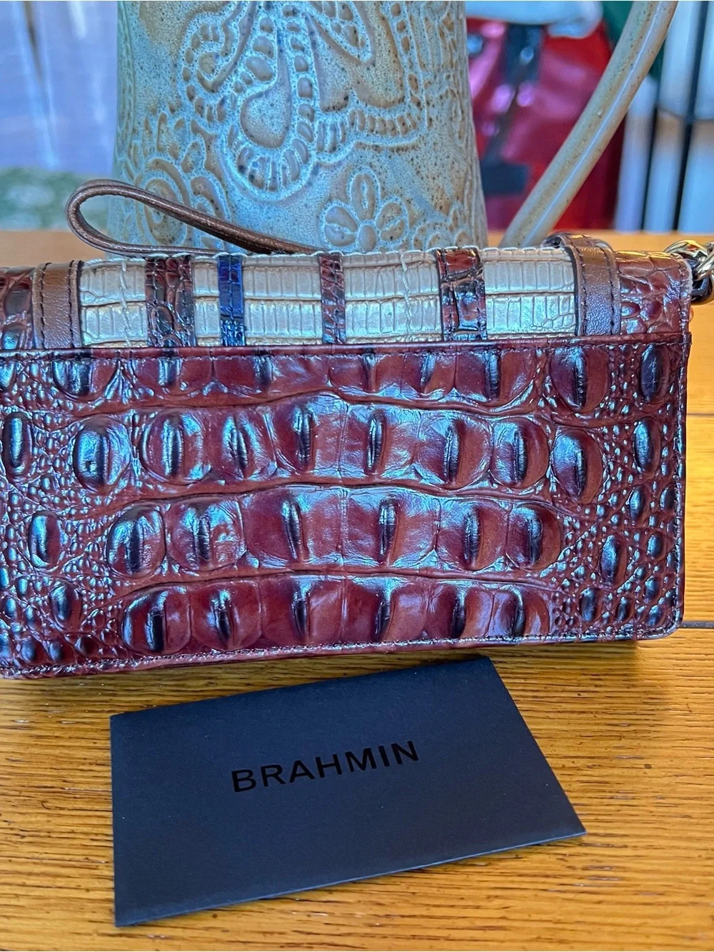 Brahmin Wristlet Wallet Canterbury Faux Lizard Genuine Leather Pecan Melbourne